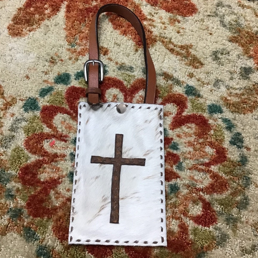 Hair On Cowhide Leather Strap Tiny Small Pouch Coin Purse Bag Brown White Cross